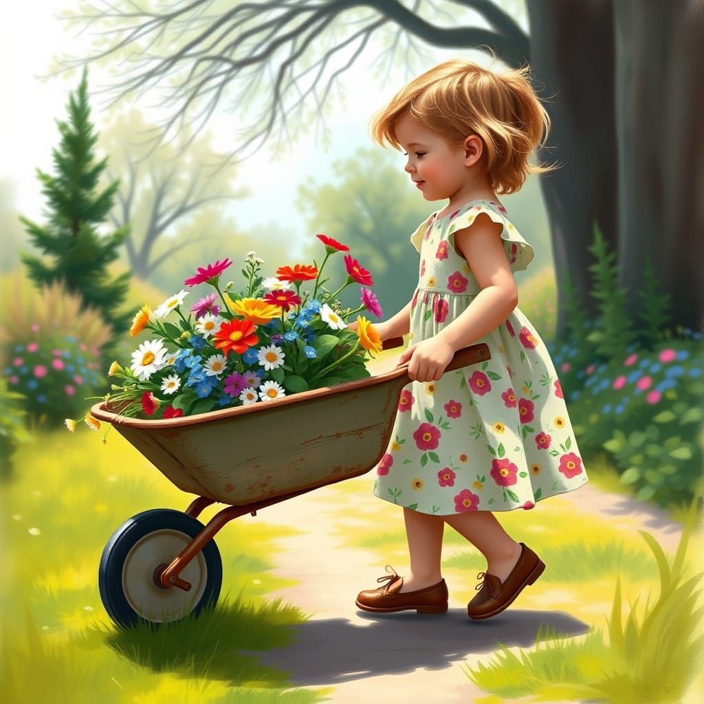 Gentle Springtime Girl in a Garden Paradise