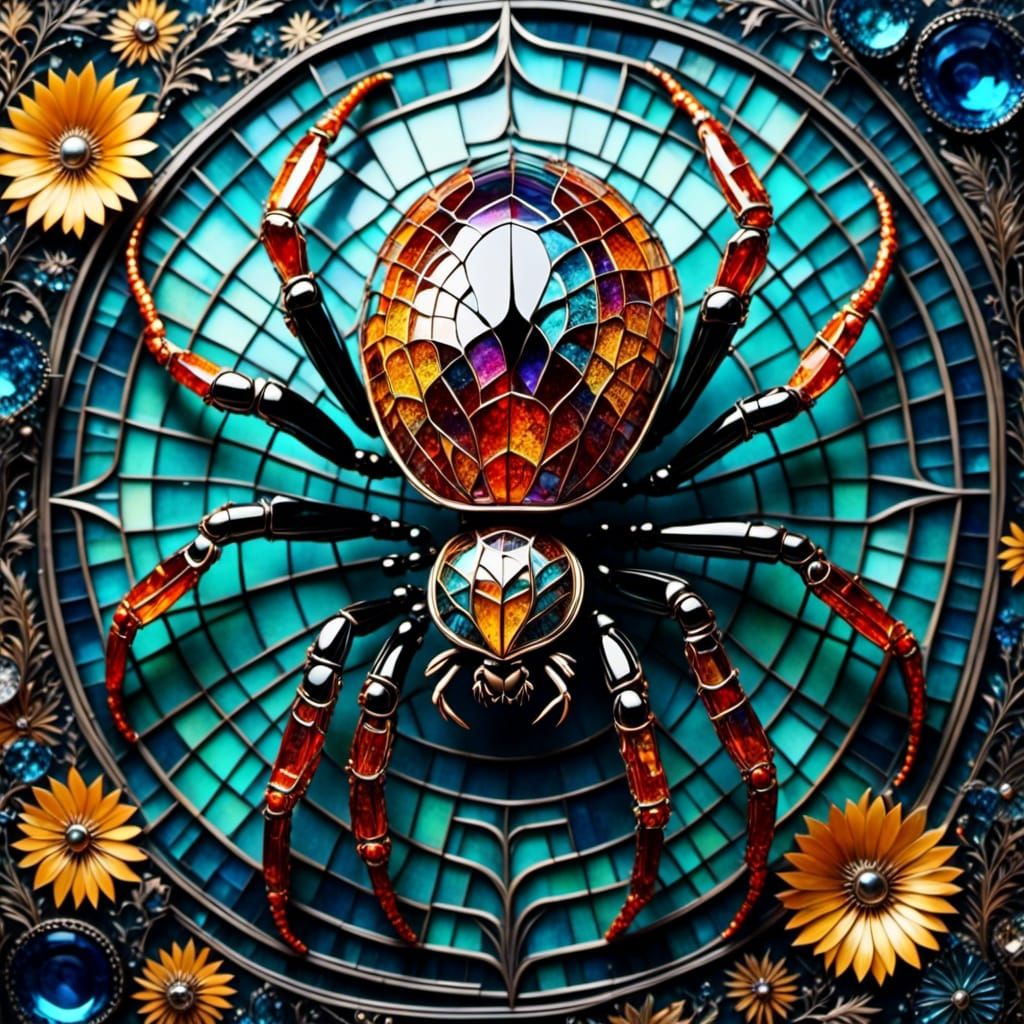 Glass Spider Mosaic Sculpture