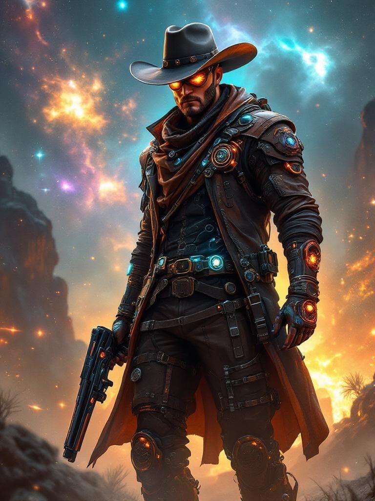 Futuristic Space Cowboy Bounty Hunter in Cosmic Frontier
