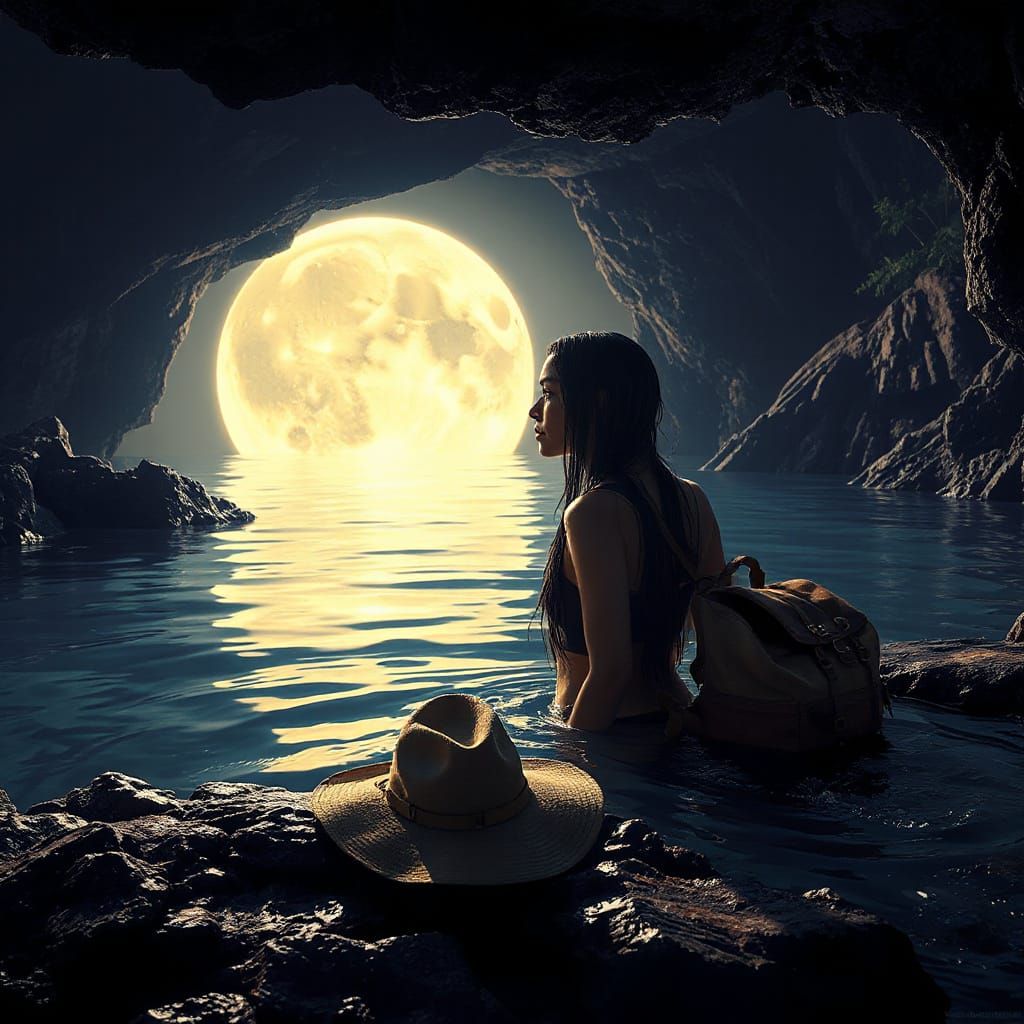 Moonlit Cave Pool: Dark Fantasy Concept Art