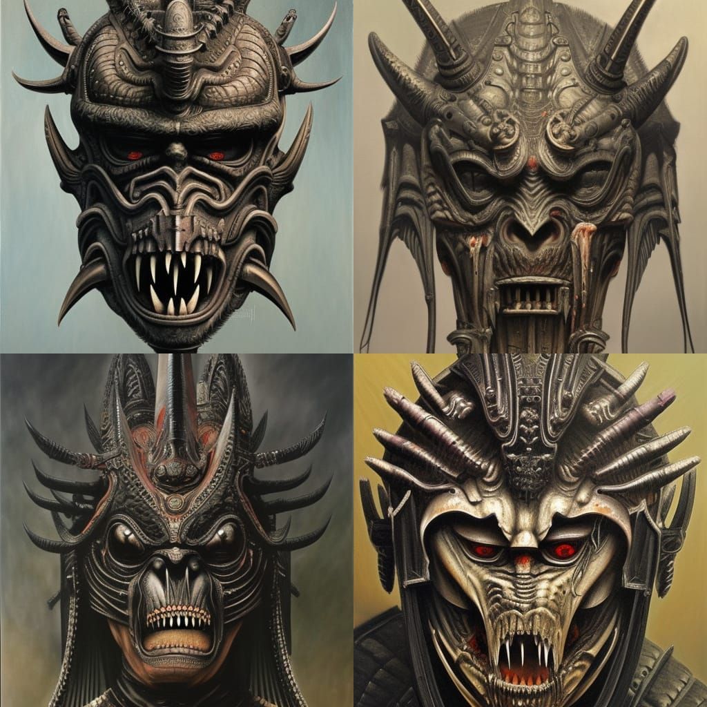 Samurai Oni Mask in H.R. Giger Style