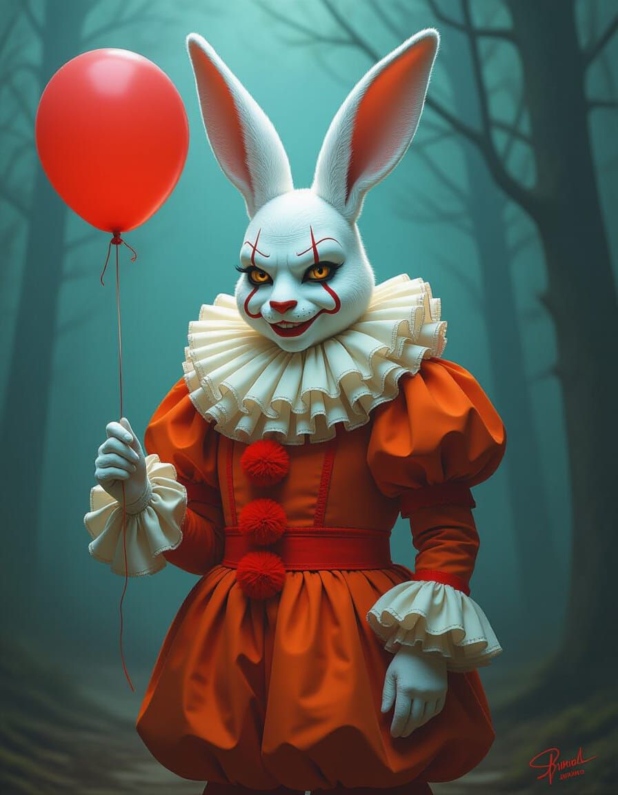 Creepy Jackrabbit Clown With Red Balloon