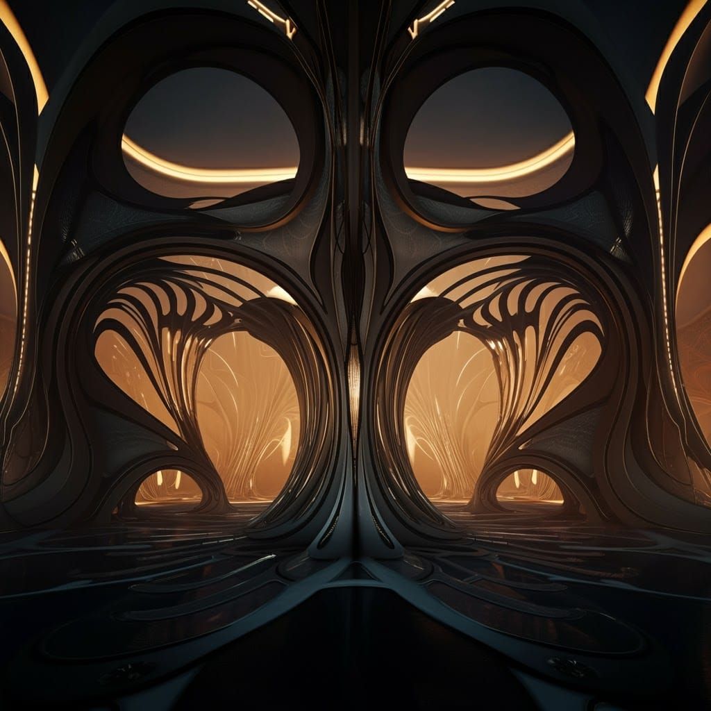 Futuristic Art Nouveau Train Station in Volumetric Light