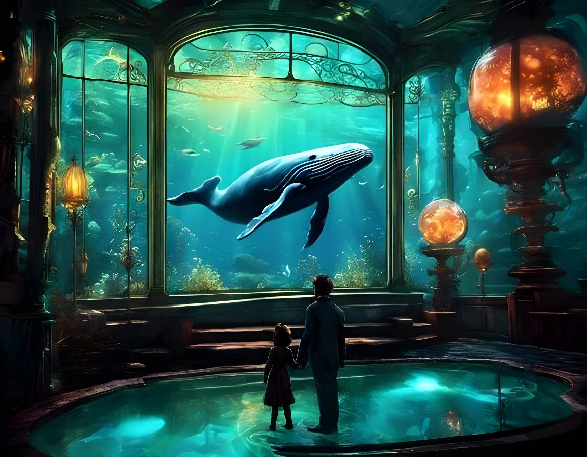 Glowing Underwater City in Biopunk Art Deco Style