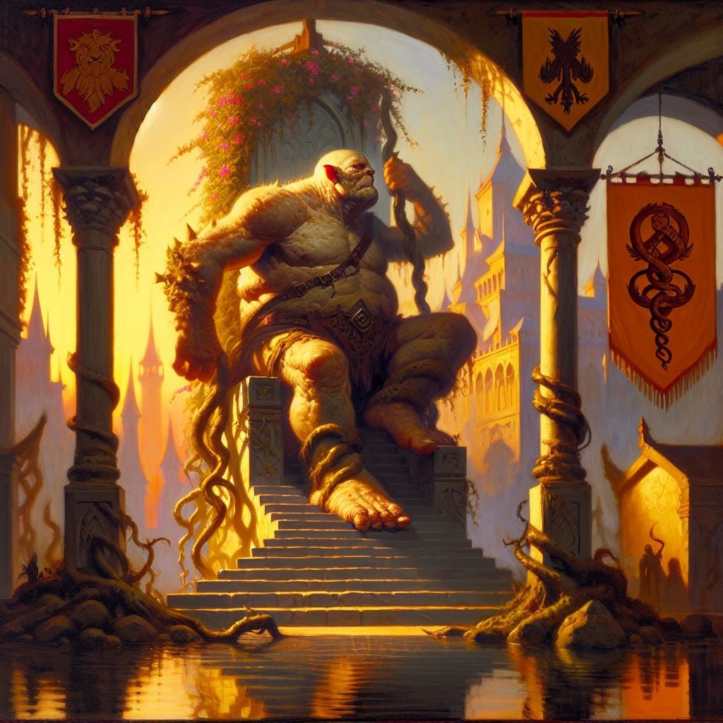 Regal Figure Rises Amidst High Fantasy Architecture