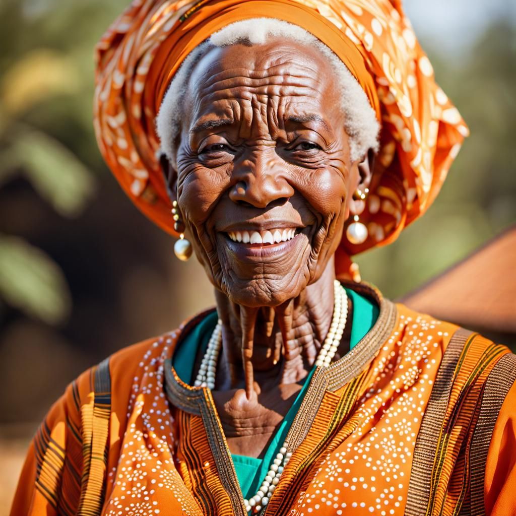 Smiling African Woman in Rwandan Clothing, Hyperrealistic Po...
