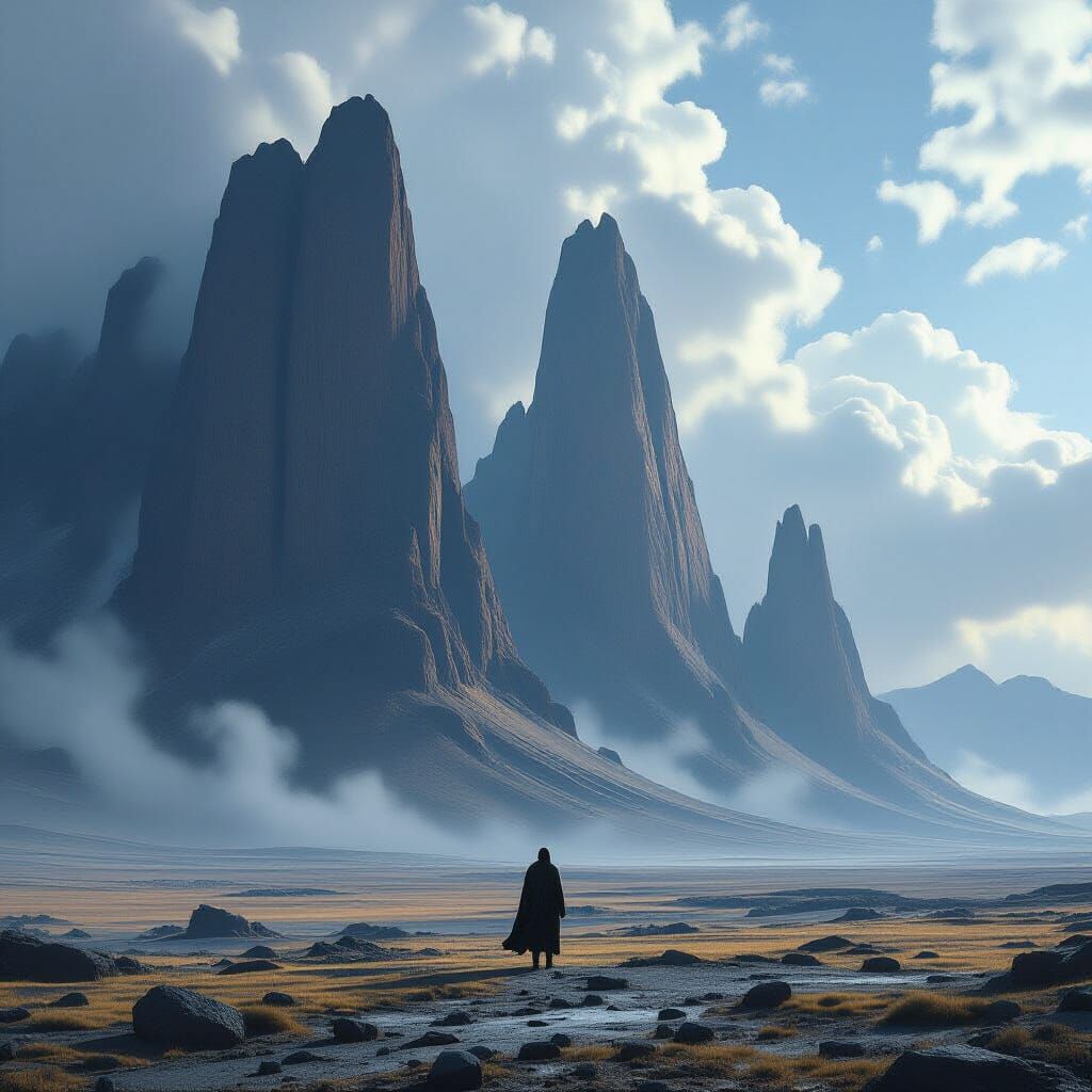 Epic Scale Monumental Rock Formations on Desolate Plateau