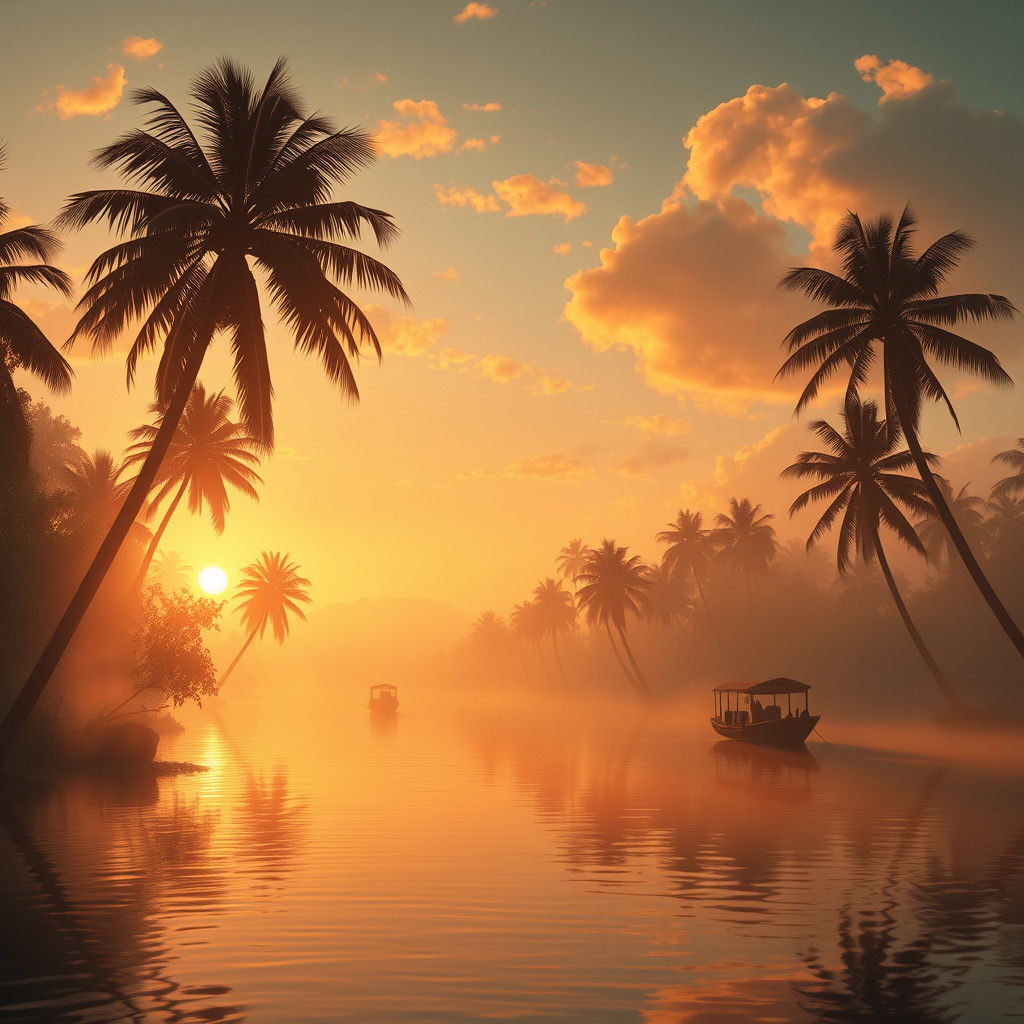 Misty River Dawn: Art Nouveau Splash Art