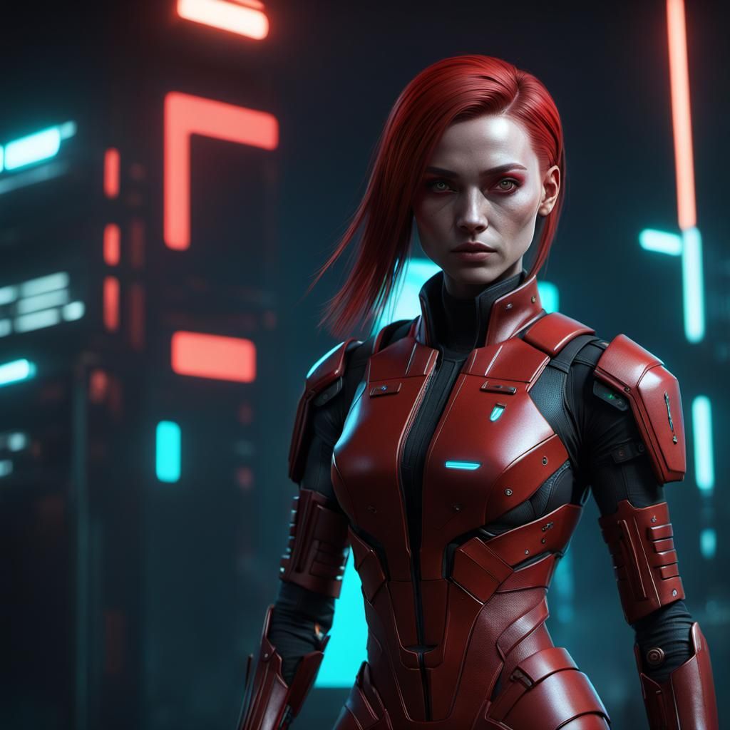 Cyberpunk Alien Girl with Red Hair in 8K