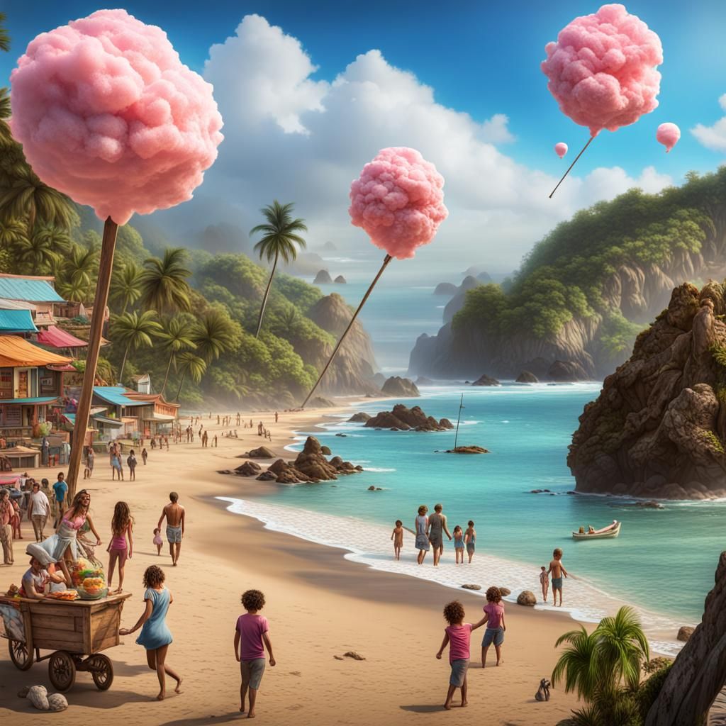 Trinidad beach with families having fun.