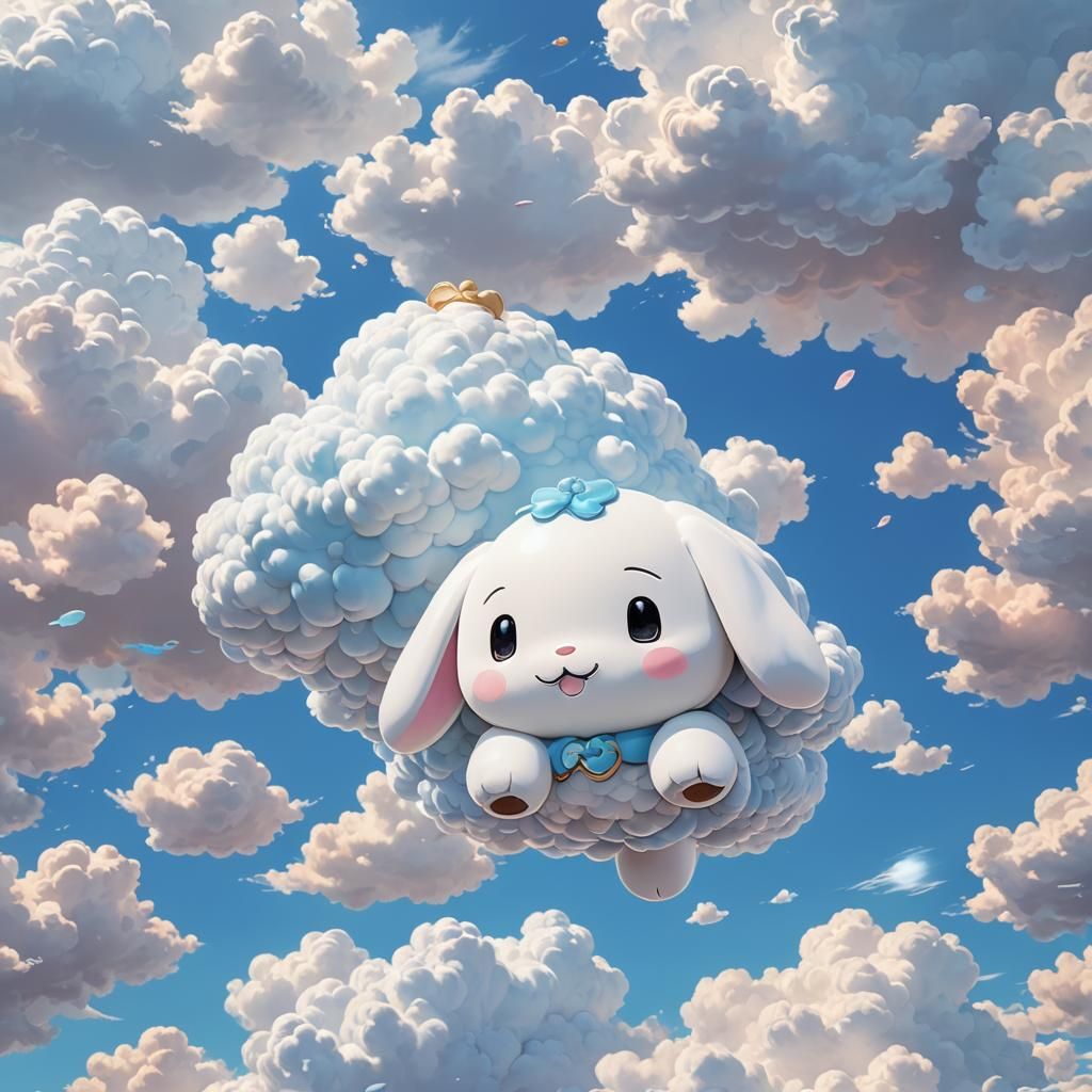 Cinnamoroll Floating in a Pastel Anime Sky