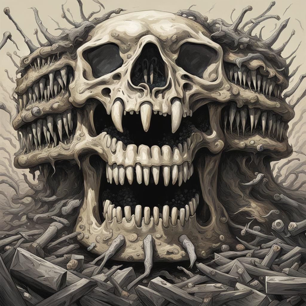 Sinister Fractal Jawbone Filled with Teeth