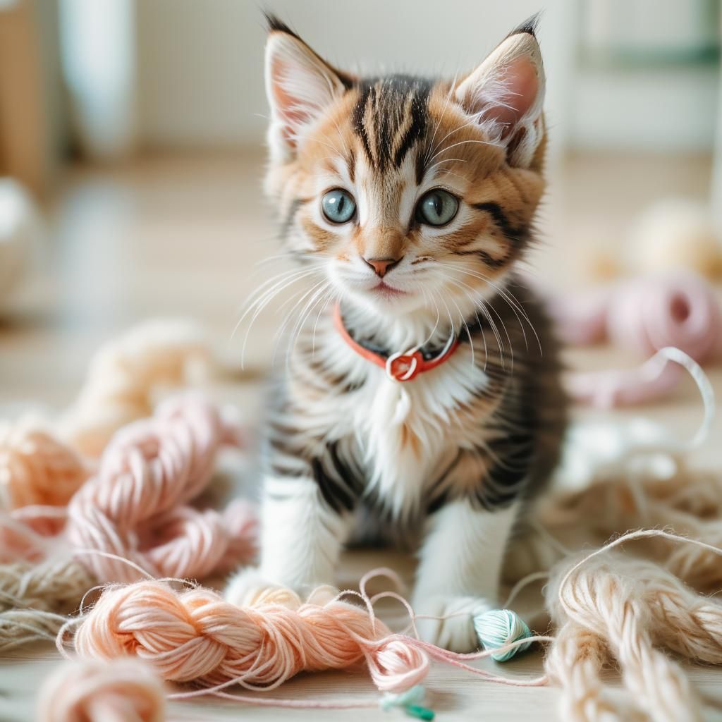 Kitten Playing with Yarn: Film Photography Portrait