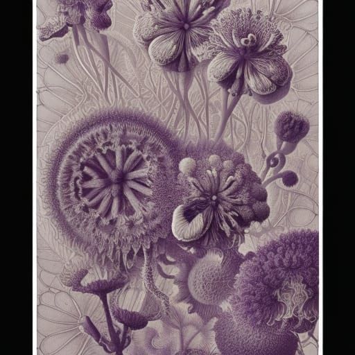 Monochromatic Purple Flowers in Hyperdetailed Style