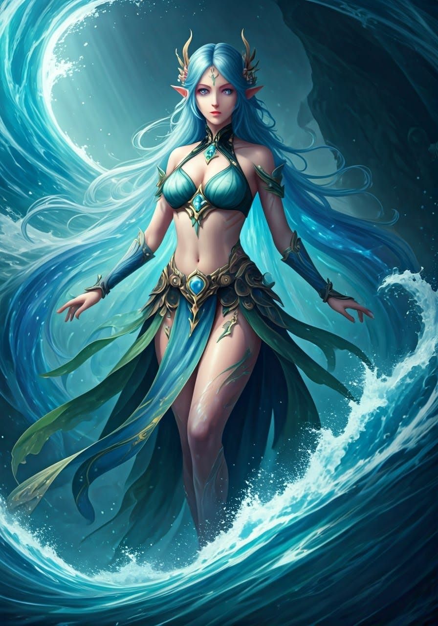 Ethereal Elven Water Witch in Vibrant 3D Anime Art