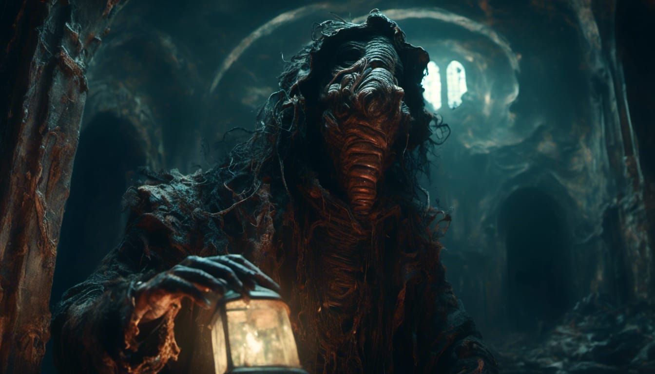 Humanoid Worm in Mystical Chamber: Fantasy Concept Art