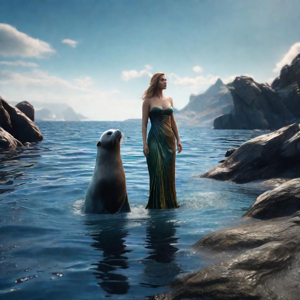 Selkie Swimming in Rocky Waters: Professional Photography