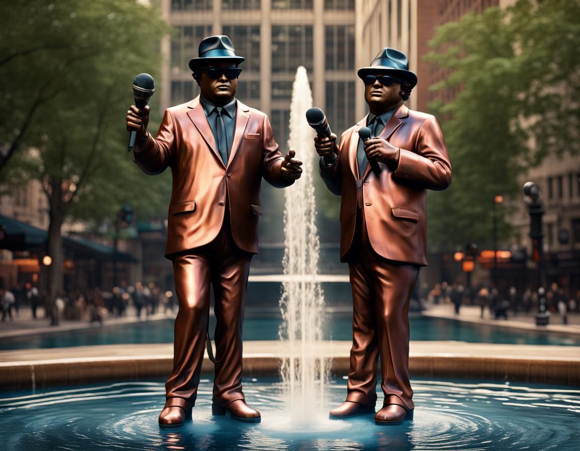 Blues Brothers Copper Statue in Chicago Fountain