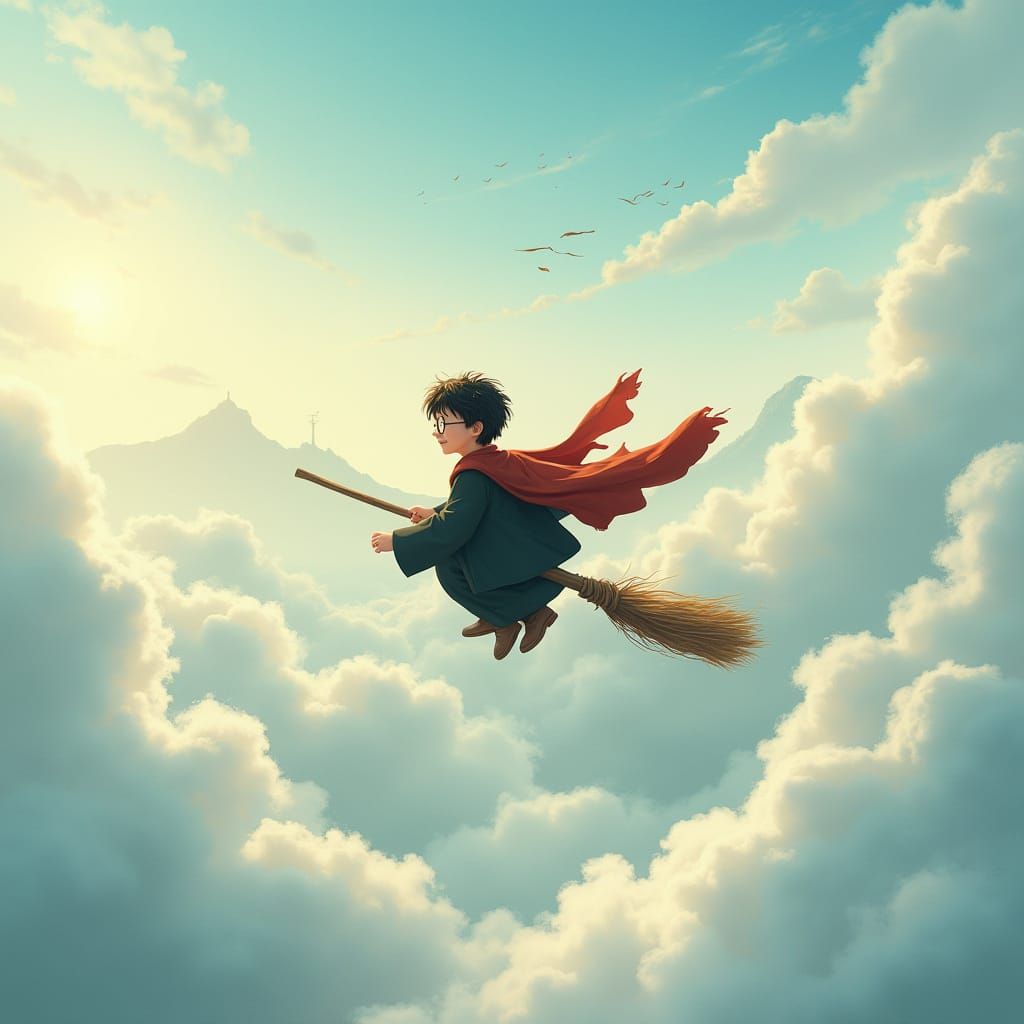 Magical Flight in Whimsical Ghibli Style
