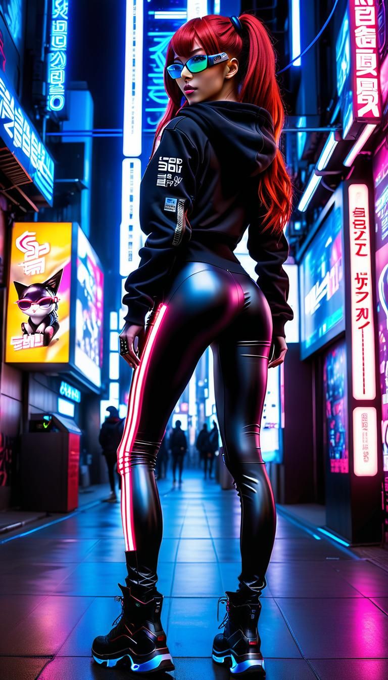 Cyberpunk Tech Noir Woman in Shibuya Alley