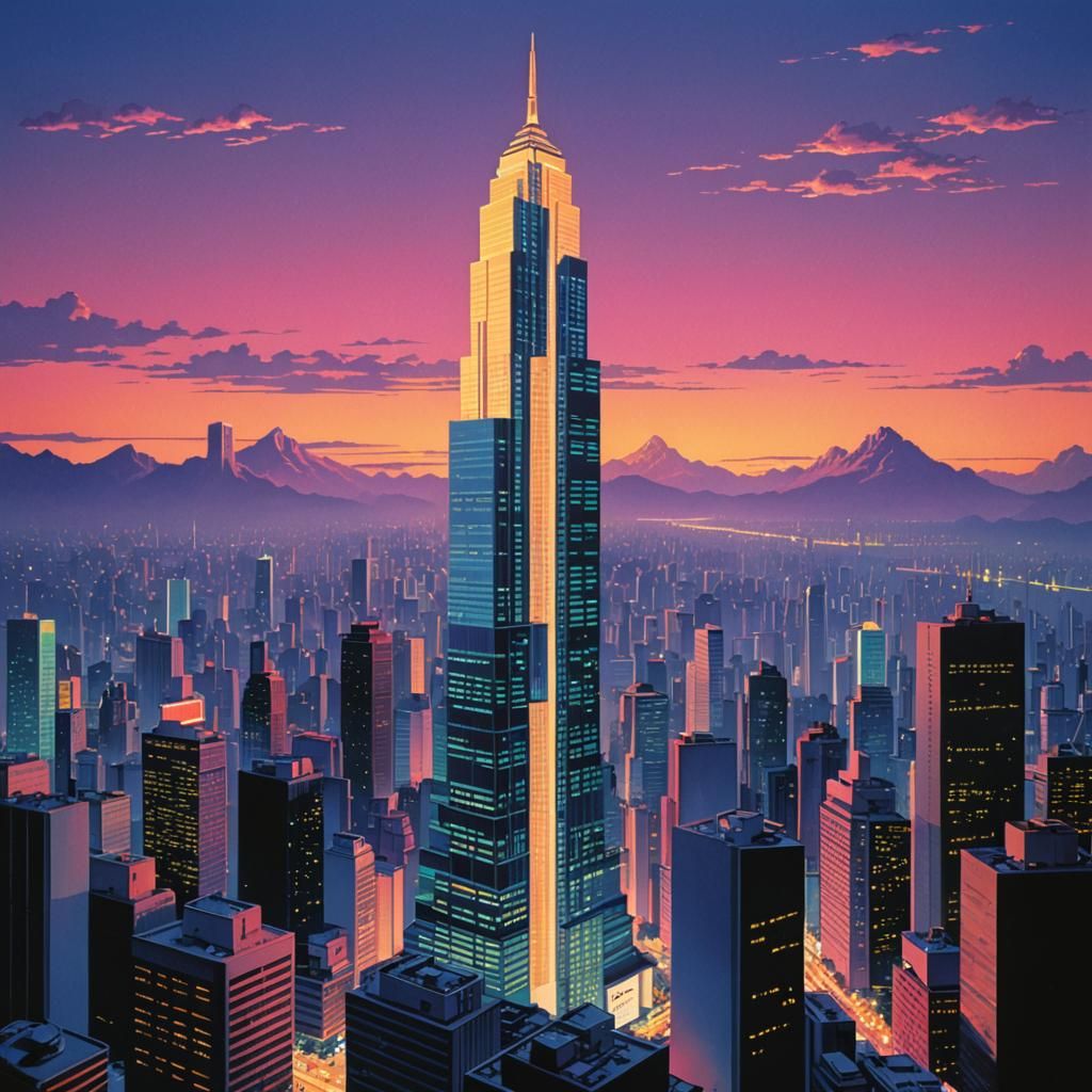Vaporwave Skyscraper Lamp in 90s Style