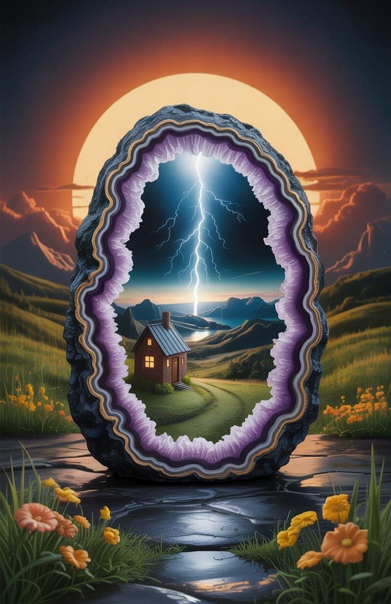 Semi-Abstract Cameo Septarian Stone Crystal Tiny Cottage Atm...