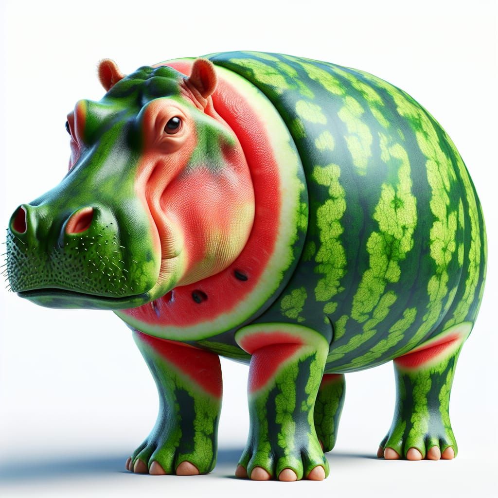Hippo Made of Watermelons in 3D