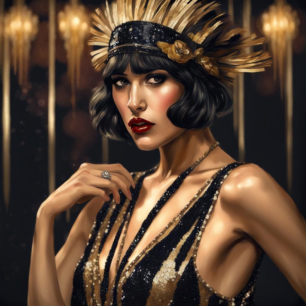 Eiza Gonzales in 1920s Flapper Dress: Gouache Style