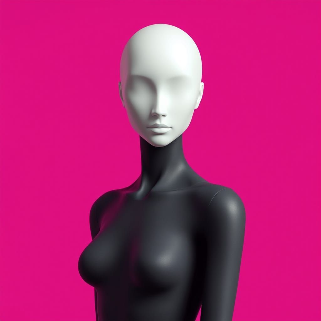 Smooth Androgynous Mannequin in Electric Magenta Background