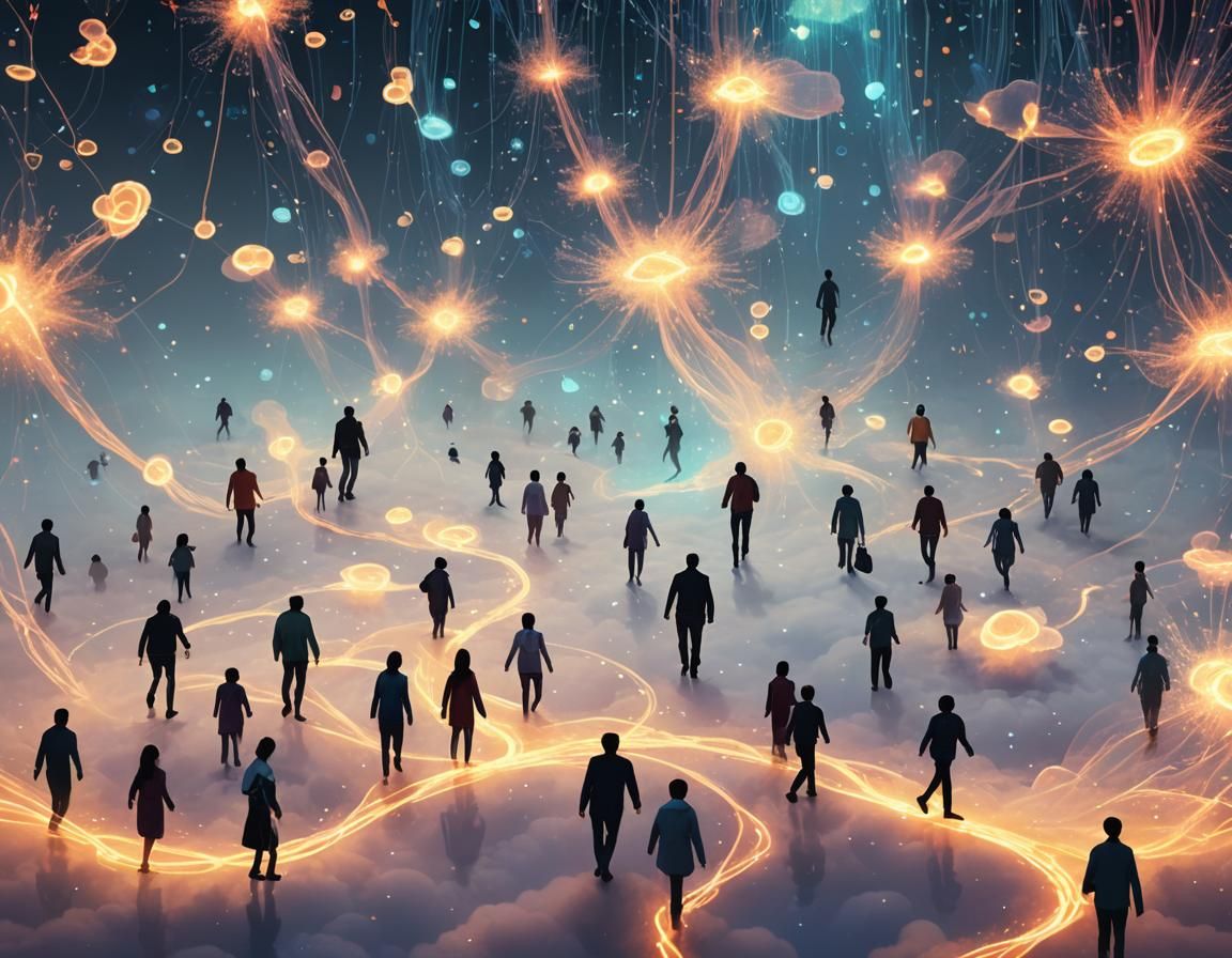 Data Cloud Guiding Humans: Neon Noir Concept Art