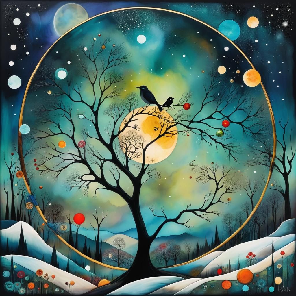 Ethereal Christmas Landscape in Alcohol Ink Style