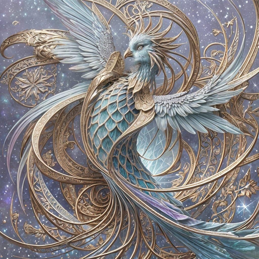 Mosaic Fractal Phoenix Beak in Iridescent Colors