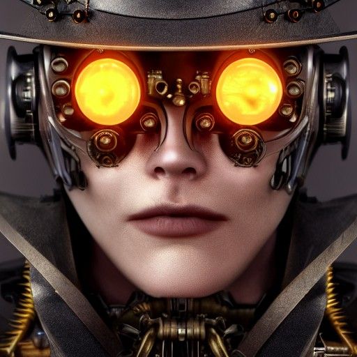 Steampunk Cyborg Cowboy Portrait in Cyberpunk Gothic Style