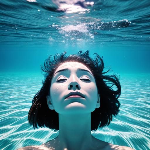 Underwater View Through Rippling Surface to Sky