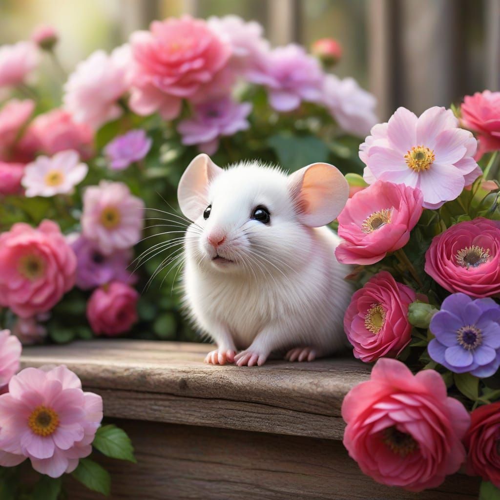 Chibi Mouse in Colorful Floral Bouquet