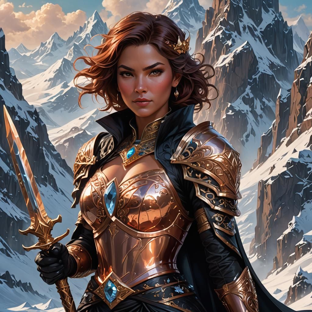 Copper Sorceress with Crystal Sword on Frozen Mountain