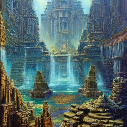 Atlantis Rising: Oil Painting of a Submerged City