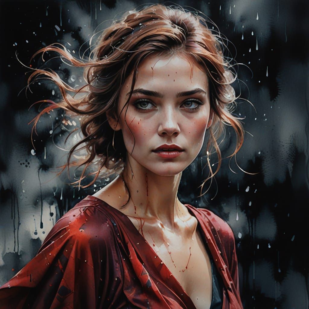 Ethereal Slavic Beauty in Watercolor Acrylic Fusion