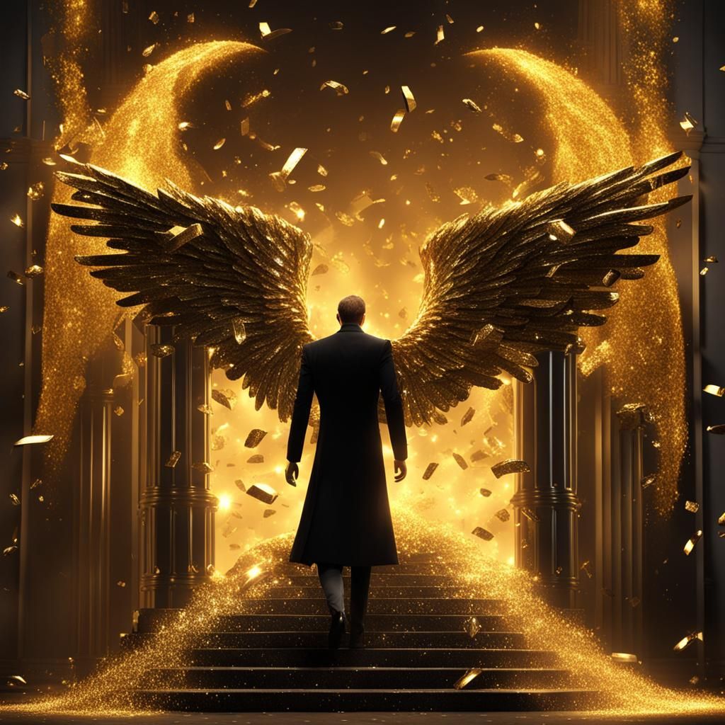 Fallen Angel Descending in Glittering 3D Render