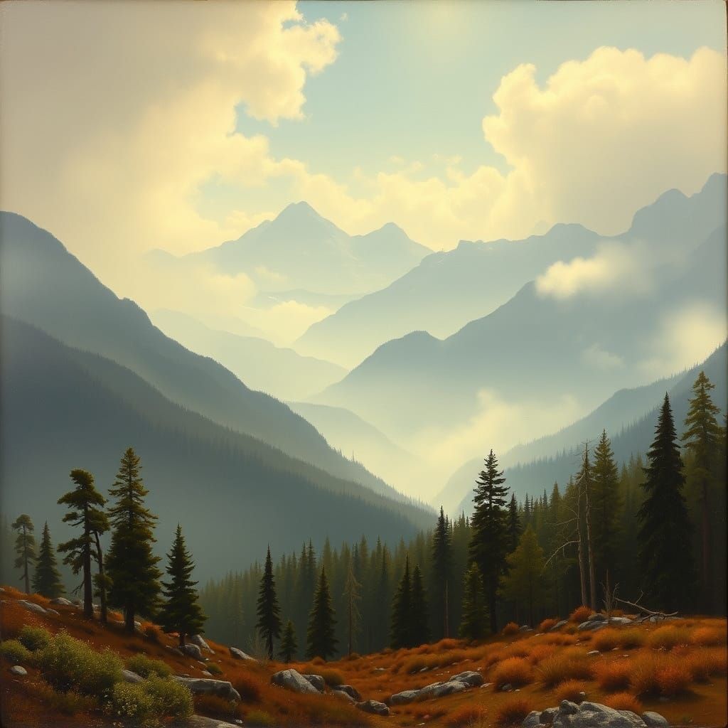 Misty Backcountry Landscape in Classical Style