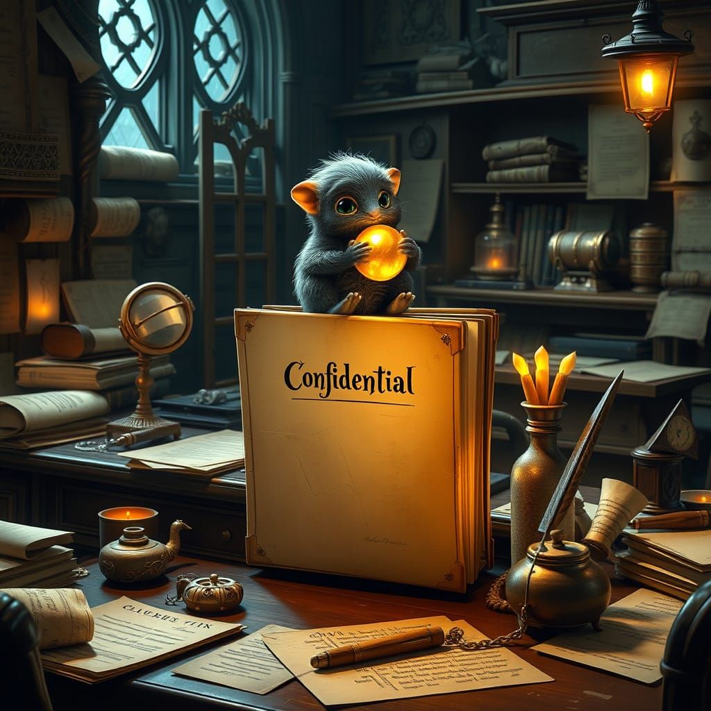 Magical Ministry Office Desk with Mischievous Niffler