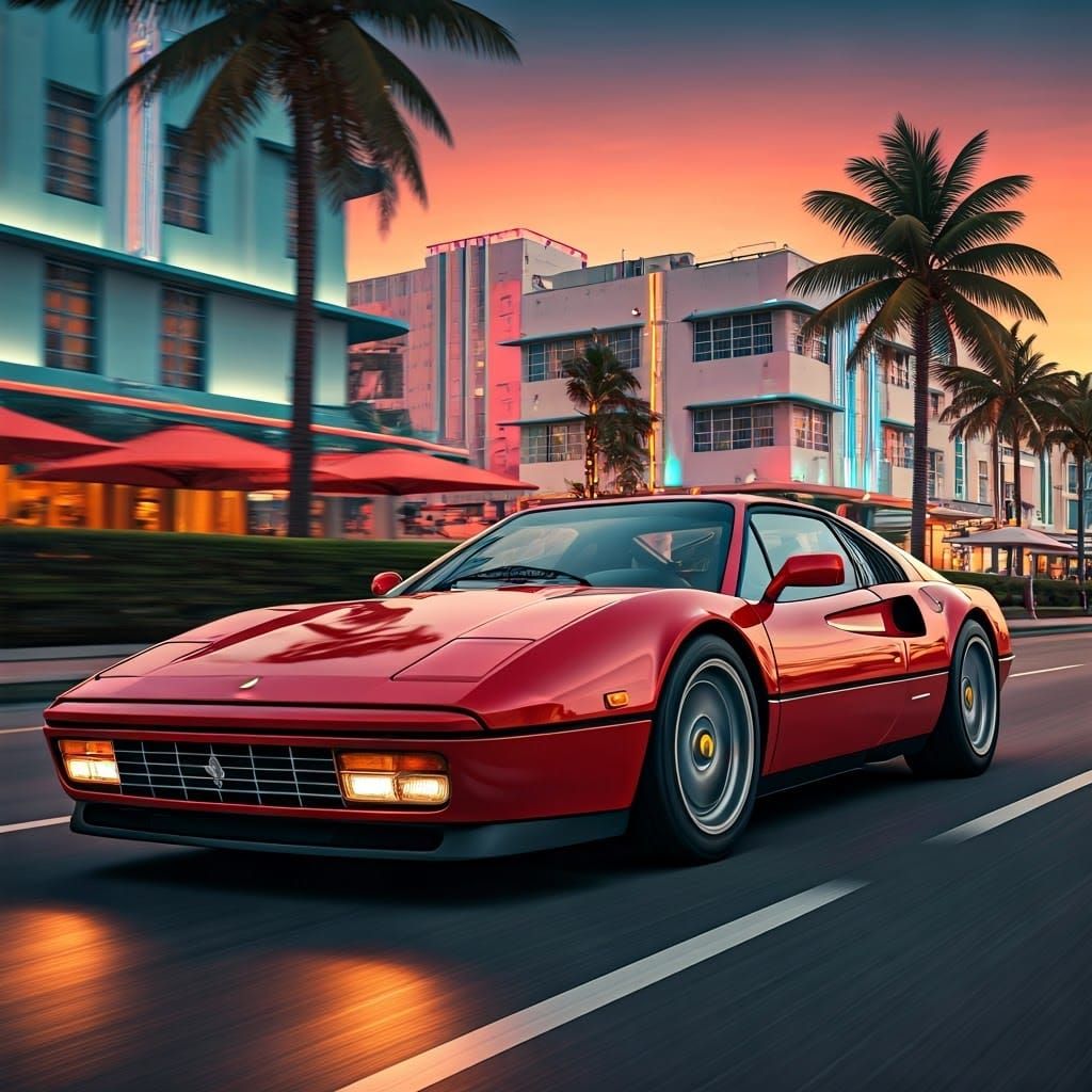 Ferrari 328 GTS Races Through Miami Beach