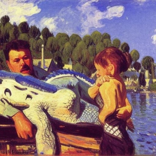 Crocodile Basking in Sunlight: Impressionistic Style