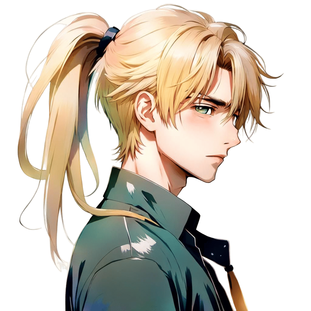 Shy Anime Boy in Solo Ponynail