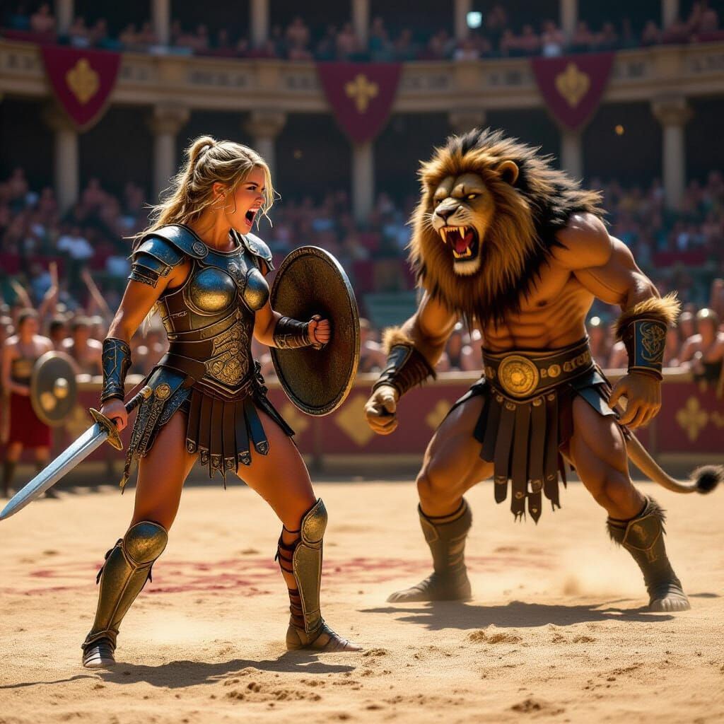 Barbarian Warrior Taylor Swift Fights Lion-Man in Roman Aren...