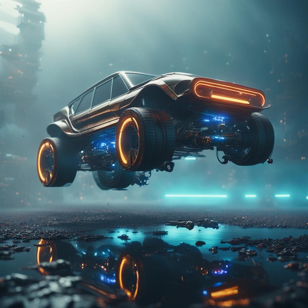 Futuristic Car Floating in Sci-Fi Ambiance