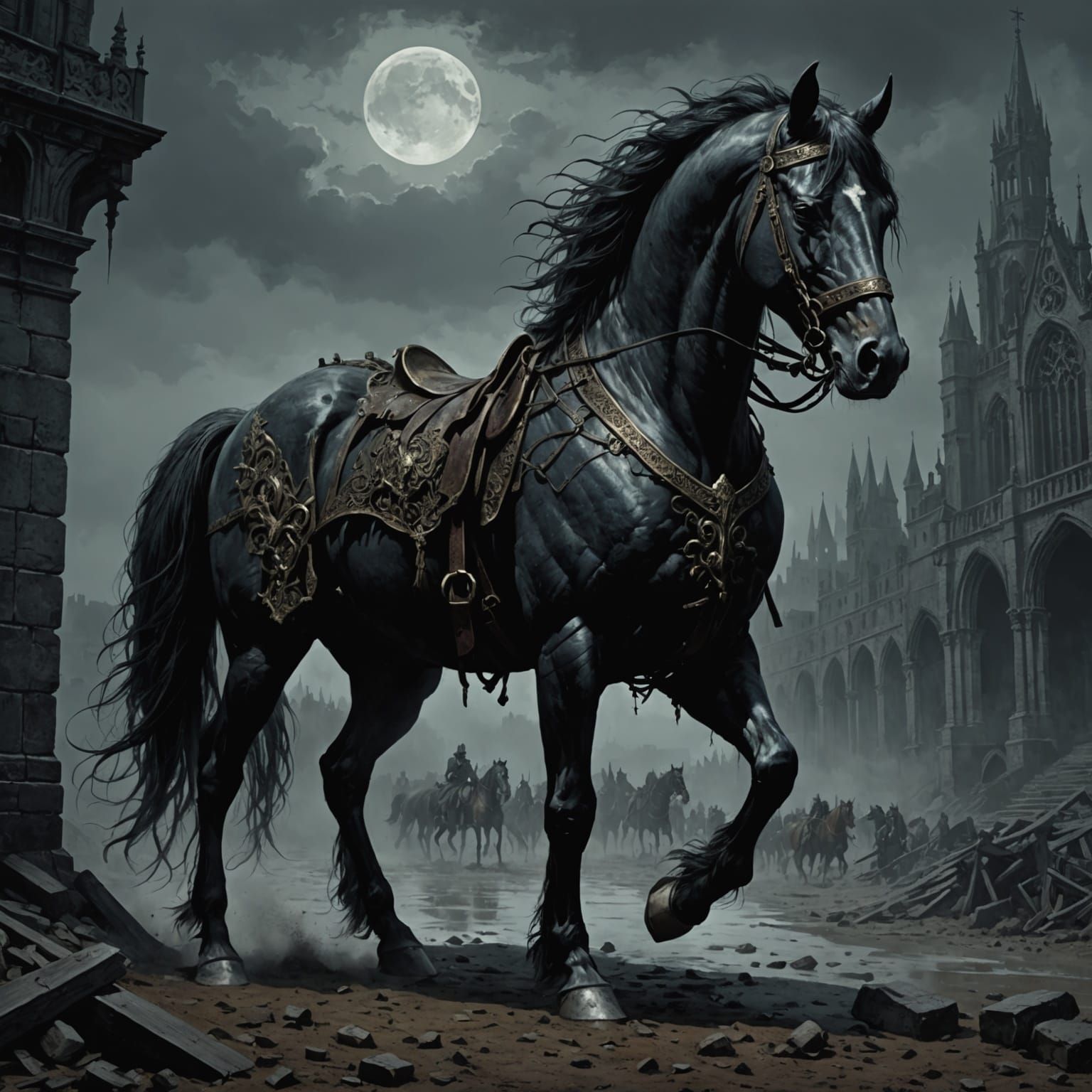 Gothic Horse in Dark Fantasy Style