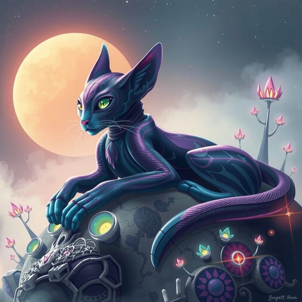 Purple and Green Alien Cats