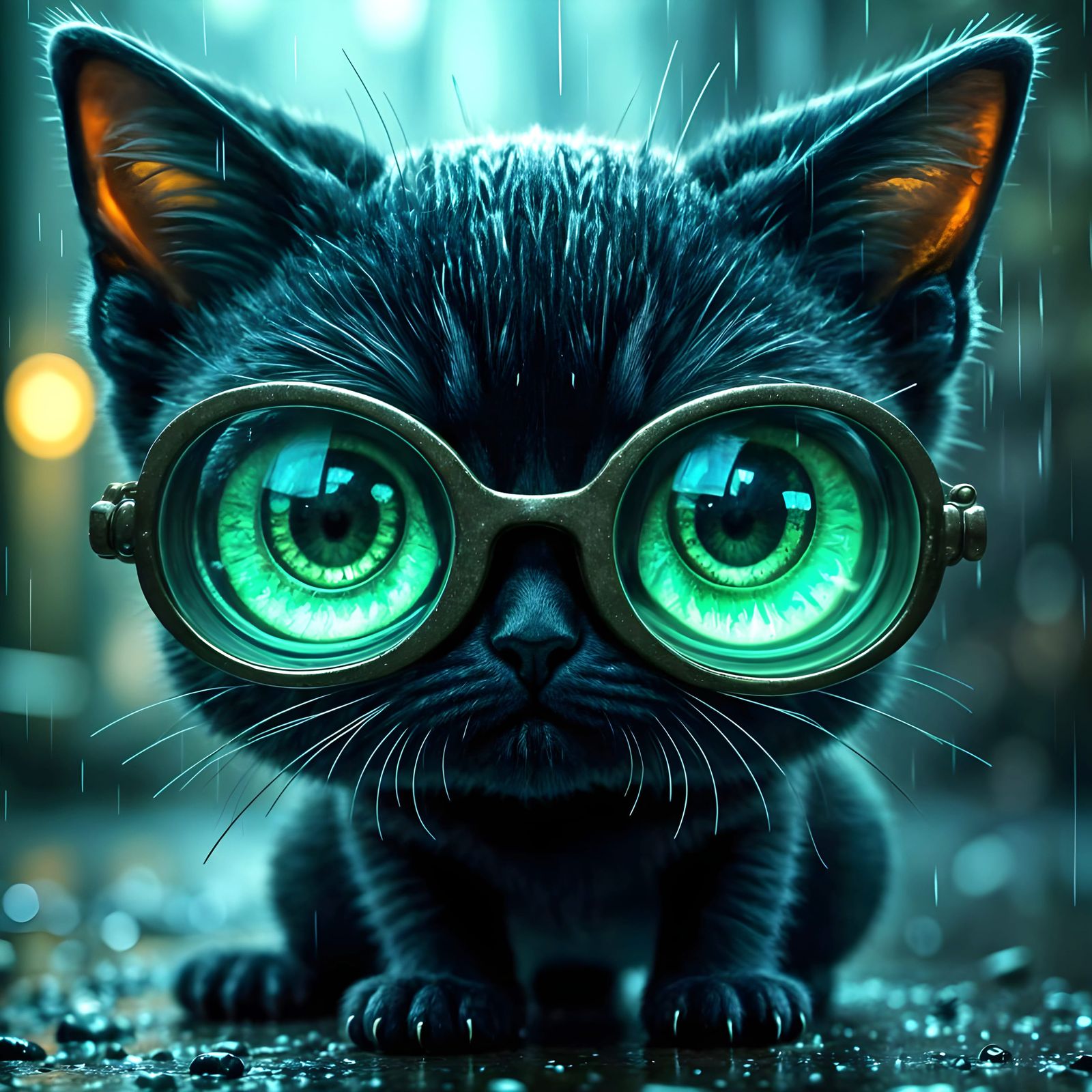 Cute Kitten in Downpour, Abstract Reality Style