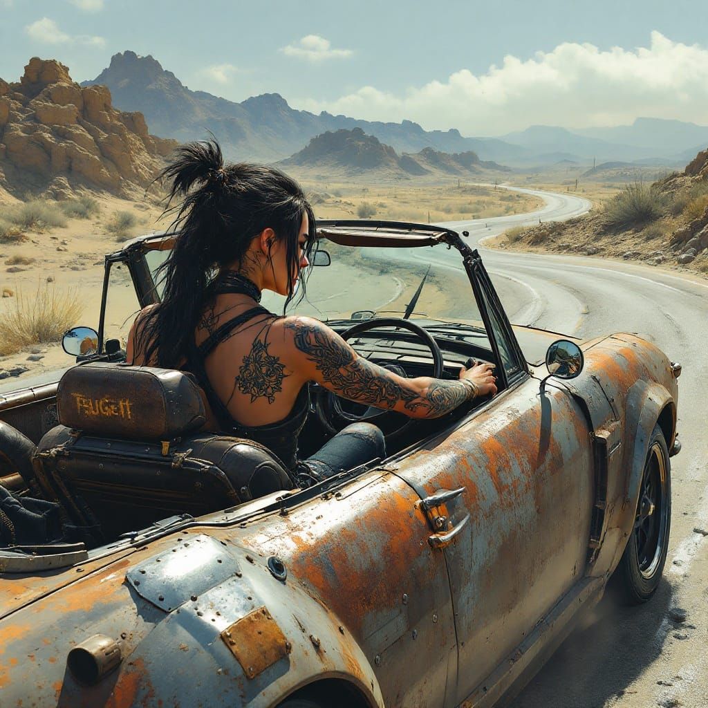Punk Rider Navigates Ruined World in Dieselpunk Style
